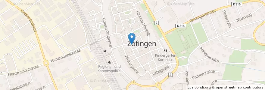 Mapa de ubicacion de Raiffeisenbank Zofingen en Schweiz/Suisse/Svizzera/Svizra, Aargau, Bezirk Zofingen, Zofingen.