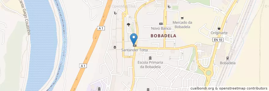Mapa de ubicacion de Santander Totta en 葡萄牙, Área Metropolitana De Lisboa, Lisboa, Grande Lisboa, Loures, Santa Iria De Azoia, São João Da Talha E Bobadela.