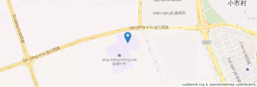 Mapa de ubicacion de 清城中学 en 中国, 広東省, 清遠市, 清城区 (Qingcheng), 洲心街办.