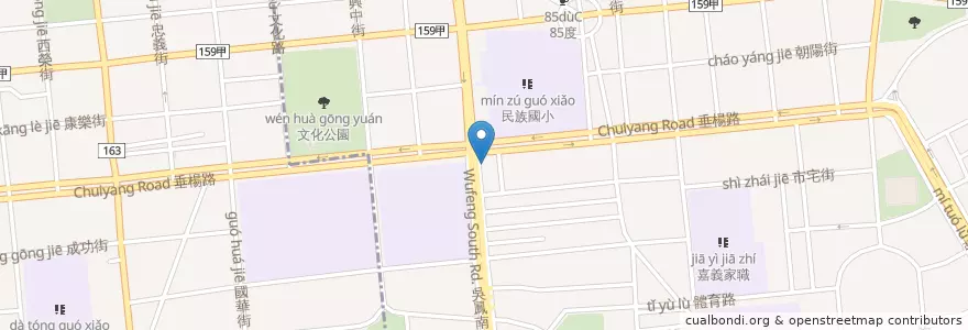 Mapa de ubicacion de 摩斯漢堡 en 타이완, 타이완성, 자이 시, 자이 현, 둥구.
