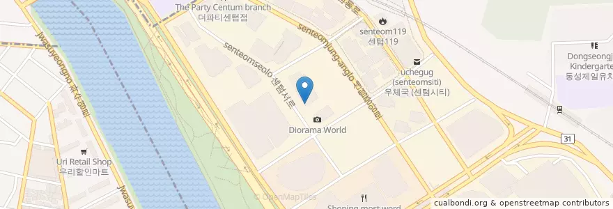 Mapa de ubicacion de Burger King en Zuid-Korea, Busan, 해운대구, 우동.