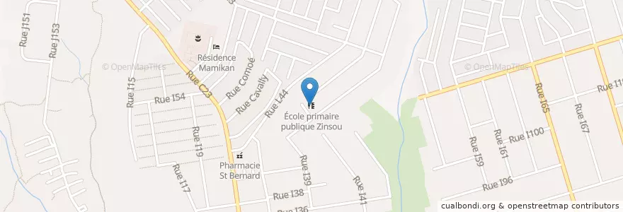 Mapa de ubicacion de École primaire publique Zinsou en Кот-Д’Ивуар, Абиджан, Cocody.