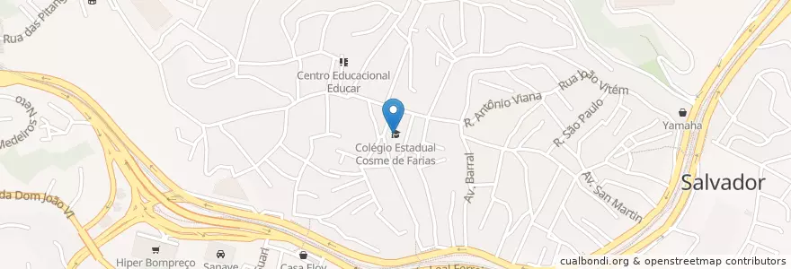 Mapa de ubicacion de Colégio Estadual Cosme de Farias en Brasil, Região Nordeste, Bahia, Região Metropolitana De Salvador, Região Geográfica Intermediária De Salvador, Microrregião De Salvador, Salvador.