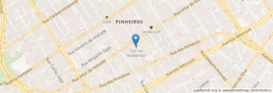 Mapa de ubicacion de Tan Tan Noddle Bar en برزیل, منطقه جنوب شرقی برزیل, سائوپائولو, Região Geográfica Intermediária De São Paulo, Região Metropolitana De São Paulo, Região Imediata De São Paulo, سائوپائولو.