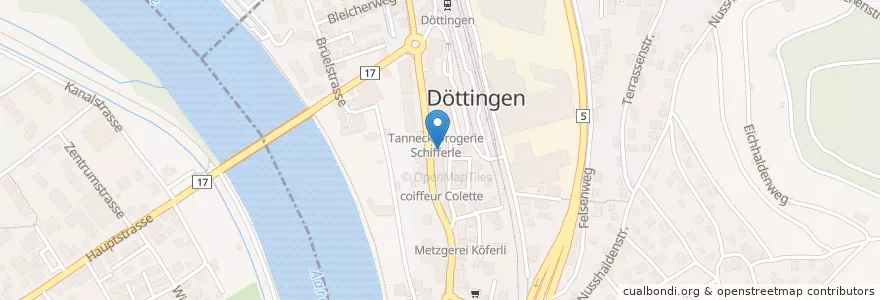 Mapa de ubicacion de Raiffeisenbank Böttstein en Schweiz/Suisse/Svizzera/Svizra, Aargau, Bezirk Zurzach, Döttingen.