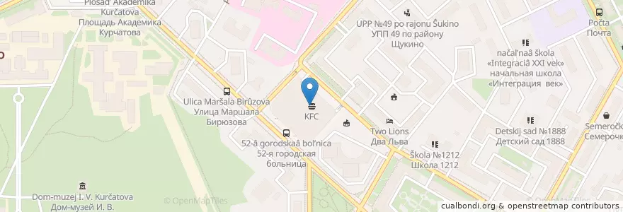 Mapa de ubicacion de KFC en Rusland, Centraal Federaal District, Moskou, Северо-Западный Административный Округ, Район Щукино.