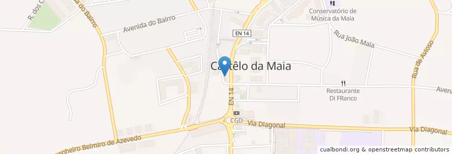Mapa de ubicacion de Café Castêlo en پرتغال, Norte, Área Metropolitana Do Porto, Porto, Maia, Castêlo Da Maia.