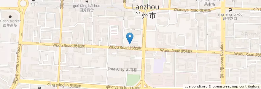 Mapa de ubicacion de 兰州市城关区人民政府 en 中国, 甘肃省, 兰州市, 城关区, 张掖路街道.