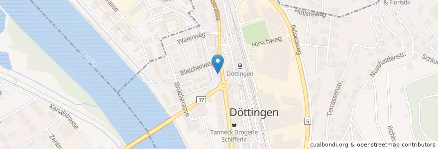 Mapa de ubicacion de Bahnhof-Apotheke Döttingen-Klingnau U. Blumenthal en Schweiz/Suisse/Svizzera/Svizra, Aargau, Bezirk Zurzach, Döttingen, Klingnau.