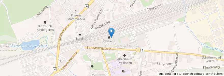Mapa de ubicacion de Bahnhof Rotkreuz en Schweiz/Suisse/Svizzera/Svizra, Zug, Risch-Rotkreuz.