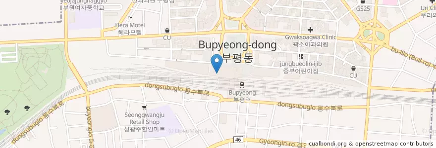Mapa de ubicacion de 롯데시네마 부평역사점 en کره جنوبی, 인천, 부평구, 부평동.