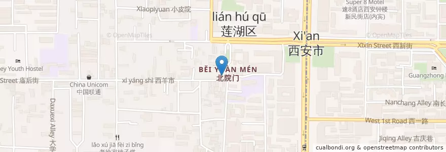 Mapa de ubicacion de 沙家水煎包 en Çin, Şensi, 西安市, 莲湖区 (Lianhu).