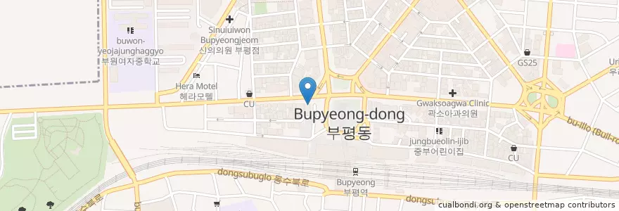 Mapa de ubicacion de 할리스커피 (Hollys Coffee) en 대한민국, 인천, 부평구, 부평동.