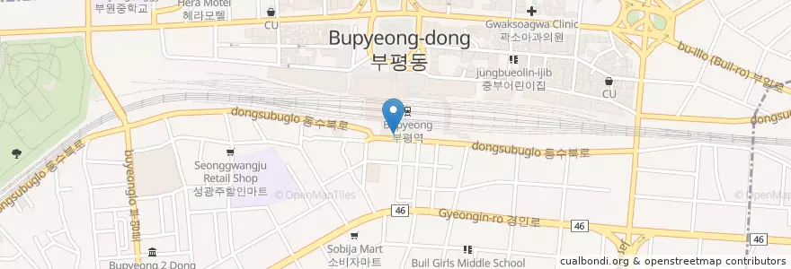 Mapa de ubicacion de 피자마루 en Güney Kore, 인천, 부평구, 부평동.