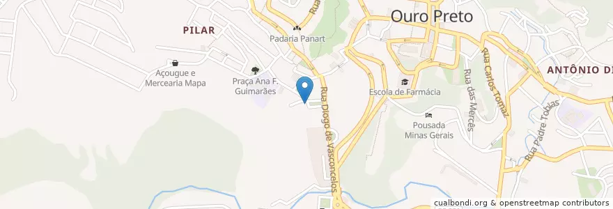 Mapa de ubicacion de Vivere en ブラジル, 南東部地域, ミナス ジェライス, Microrregião Ouro Preto, Região Geográfica Intermediária De Belo Horizonte, Ouro Preto.