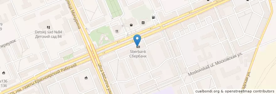 Mapa de ubicacion de Сбербанк en Russie, District Fédéral Sibérien, Kraï De Krasnoïarsk, Городской Округ Красноярск.