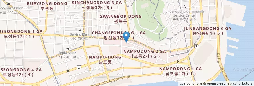 Mapa de ubicacion de 南浦蔘雞湯 en South Korea, Busan, Jung-Gu, Nampo-Dong, Gwangbok-Dong.