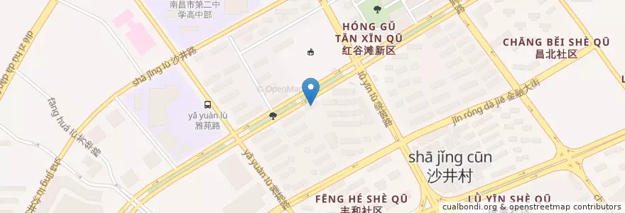 Mapa de ubicacion de 沙井街道办事处 en China, Jiangxi, 南昌市, 红谷滩区, 沙井街道.