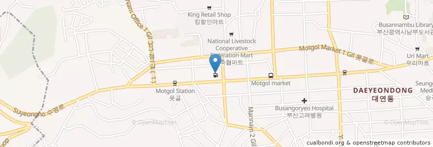 Mapa de ubicacion de 못골주유소 en كوريا الجنوبية, بسان, 남구, 대연동.