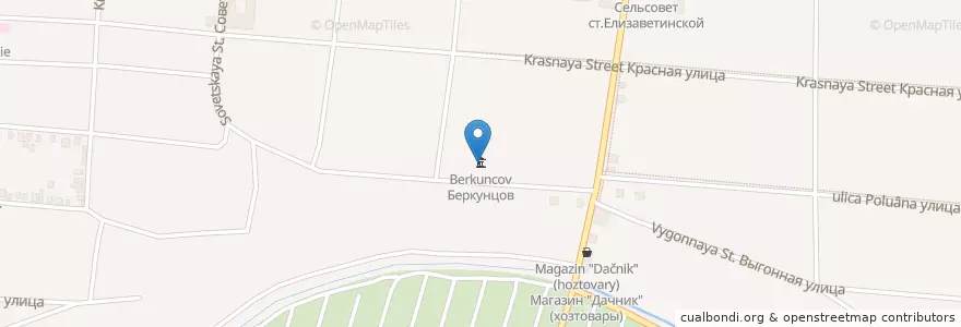 Mapa de ubicacion de Беркунцов en Rusya Federasyonu, Южный Федеральный Округ, Krasnodar Krayı, Городской Округ Краснодар.