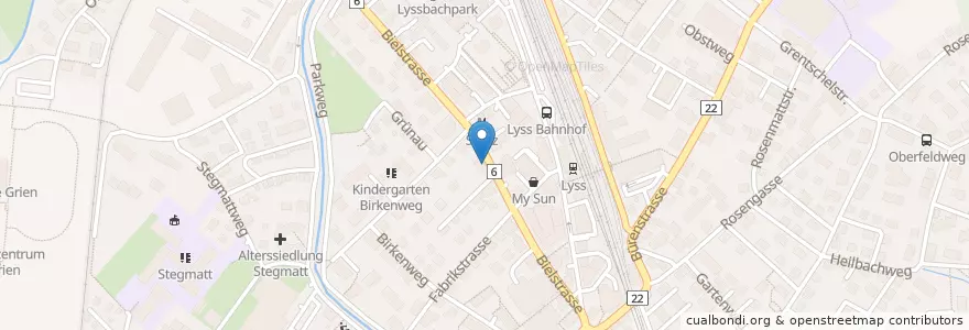Mapa de ubicacion de Hospitium Lounge en Switzerland, Bern/Berne, Verwaltungsregion Seeland, Verwaltungskreis Seeland, Lyss.