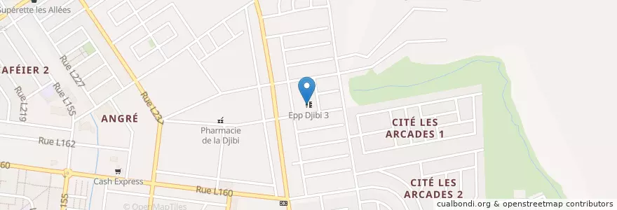 Mapa de ubicacion de Epp Djibi 3 en 科特迪瓦, 阿比让, Cocody.