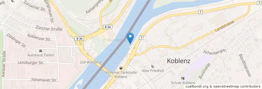 Mapa de ubicacion de Rundfahrten Koblenz en Deutschland, Baden-Württemberg, Koblenz, Regierungsbezirk Freiburg, Landkreis Waldshut, Koblenz, Waldshut-Tiengen.