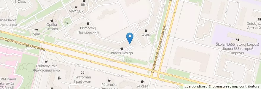 Mapa de ubicacion de PRIMED en Russia, Northwestern Federal District, Leningrad Oblast, Saint Petersburg, Приморский Район, Округ № 65.