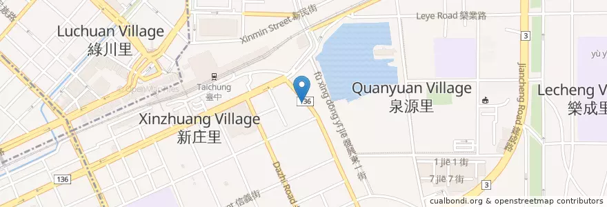 Mapa de ubicacion de 咖啡鑽 en تايوان, تاي شانغ, 東區.