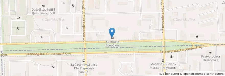 Mapa de ubicacion de Сбербанк en Rusia, Distrito Federal Central, Москва, Восточный Административный Округ, Район Северное Измайлово.