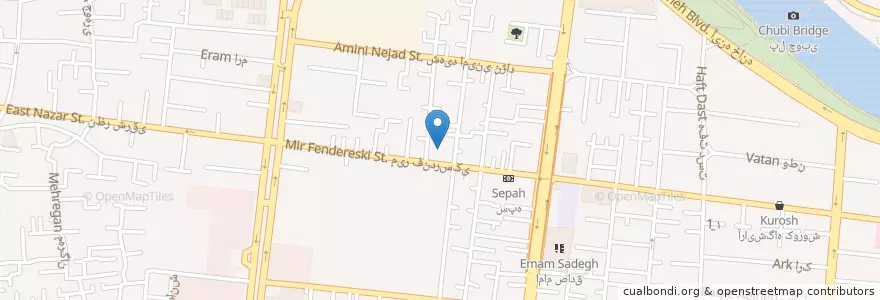 Mapa de ubicacion de مسجد کازرونی en イラン, エスファハーン, شهرستان اصفهان, بخش مرکزی شهرستان اصفهان, اصفهان.