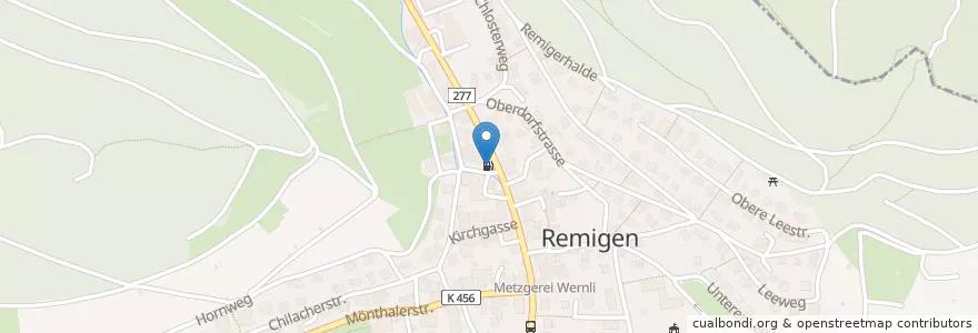 Mapa de ubicacion de Migrol Tankstelle Remigen en Schweiz, Aargau, Bezirk Brugg, Remigen.