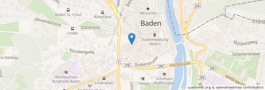 Mapa de ubicacion de Bistro Bar en Schweiz/Suisse/Svizzera/Svizra, Aargau, Bezirk Baden, Baden.