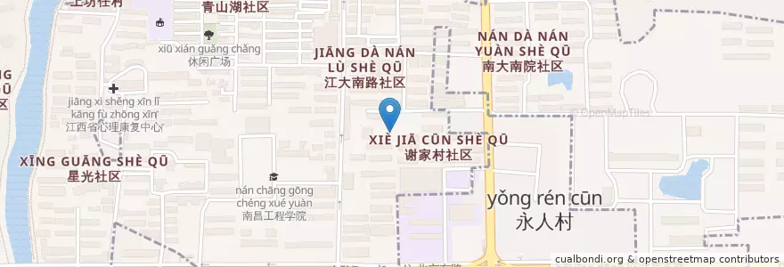 Mapa de ubicacion de 永人寺 en 中国, 江西省, 南昌市, 青山湖区, 湖坊镇, 塘山镇.