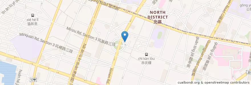 Mapa de ubicacion de 笋玉屋脆皮肉圓 en 臺灣, 臺南市, 中西區.