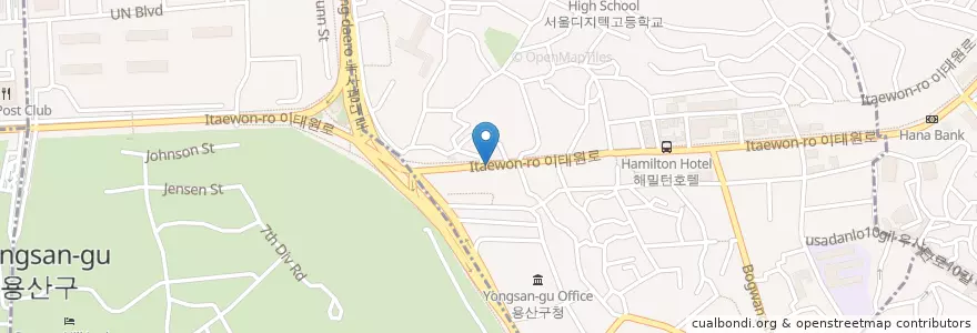 Mapa de ubicacion de Starbucks en Corea Del Sud, Seul, 용산구, 용산2가동, 이태원1동.