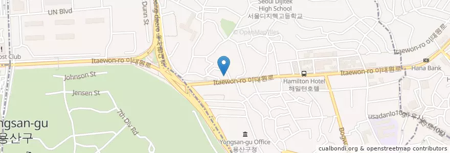 Mapa de ubicacion de Canucks Canadian Restaurant en Coreia Do Sul, Seul, 용산구, 용산2가동, 이태원1동.