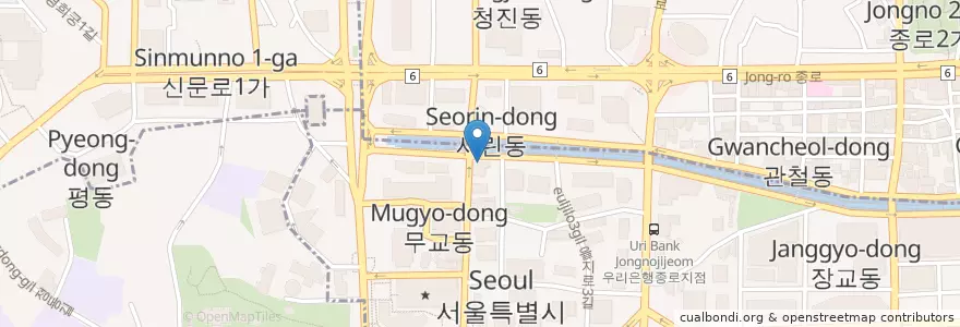 Mapa de ubicacion de 텍사스 바 en 대한민국, 서울, 명동.