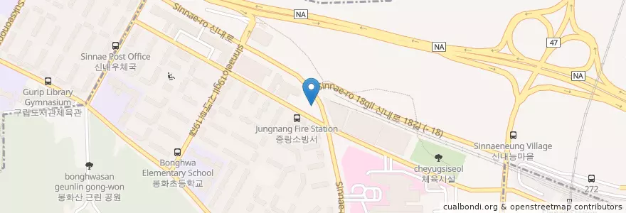 Mapa de ubicacion de 중랑경찰소 신내파출소 en 대한민국, 서울, 중랑구, 신내1동.