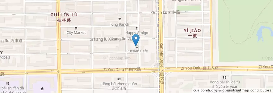 Mapa de ubicacion de Russian Cafe en Çin, Jilin, 长春市, 朝阳区, 桂林街道.