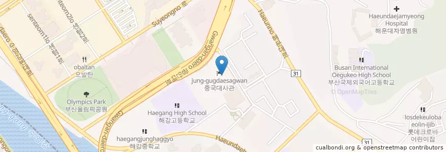 Mapa de ubicacion de 중국대사관 en کره جنوبی, بوسان, 해운대구, 우동.