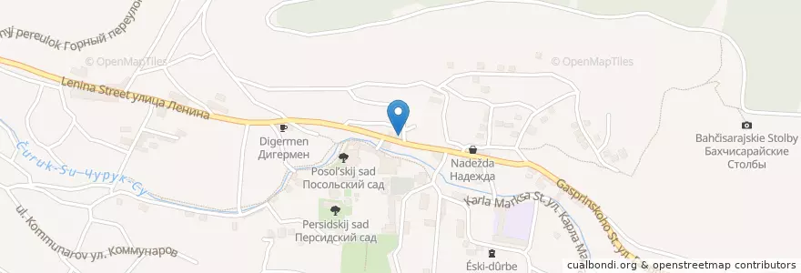 Mapa de ubicacion de Le Café «Пушкинь» en روسيا, منطقة فيدرالية جنوبية, جمهورية القرم ذاتية الحكم, جمهورية القرم, مقاطعة باختشيساراي, مستوطنة باختشيساراي الحضرية.