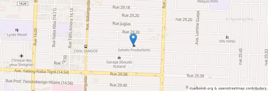Mapa de ubicacion de Sahelis Productions en Burkina Faso, Centre, Kadiogo, Ouagadougou.