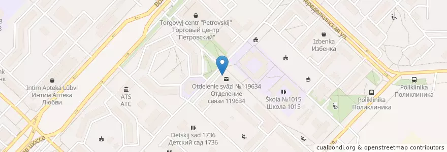 Mapa de ubicacion de Почта России en Rusia, Distrito Federal Central, Москва, Западный Административный Округ, Район Ново-Переделкино.