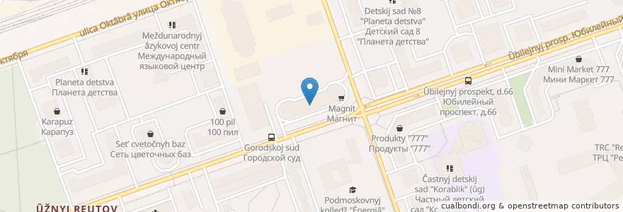 Mapa de ubicacion de Суши Wok en 俄罗斯/俄羅斯, Центральный Федеральный Округ, 莫斯科州, Городской Округ Реутов.
