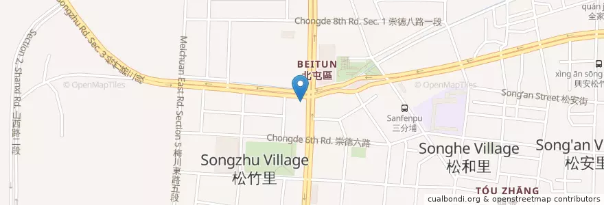 Mapa de ubicacion de 金川川菜餐廳 en Тайвань, Тайчжун, 北屯區.