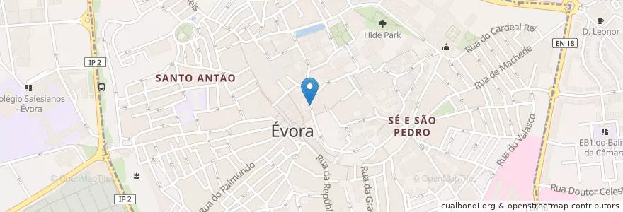 Mapa de ubicacion de The Bakery Lounge en Portugal, Alentejo, Alentejo Central, Évora, Évora, Bacelo E Senhora Da Saúde, Évora.