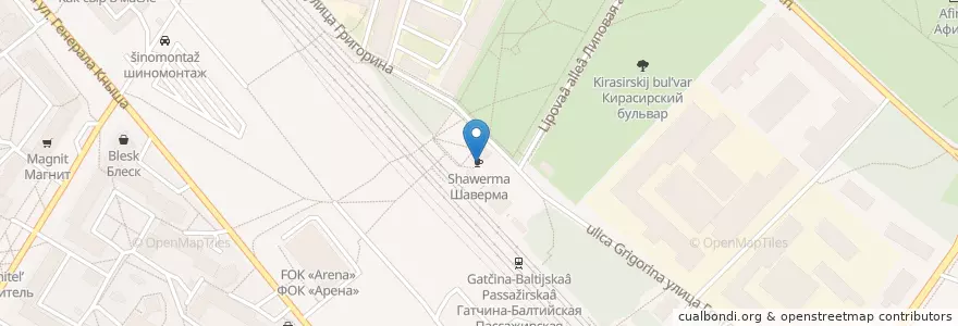 Mapa de ubicacion de Шаверма en Russie, District Fédéral Du Nord-Ouest, Oblast De Léningrad, Гатчинский Район, Гатчинское Городское Поселение.