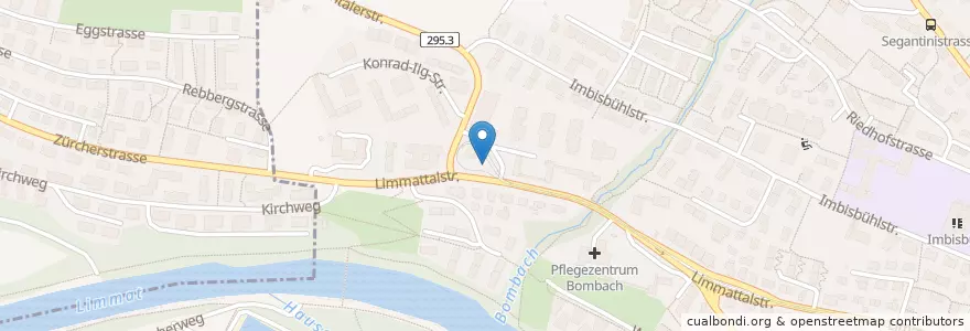Mapa de ubicacion de Platzgestaltung, Trinkbrunnen und Wasserspiel der Tramendstation Frankental en سويسرا, زيورخ, Bezirk Zürich, Zürich.