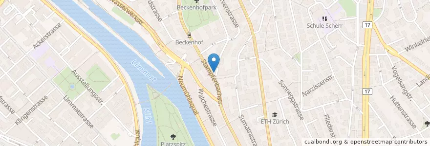 Mapa de ubicacion de Brunnen mit Fischrelief en Suisse, Zurich, District De Zurich, Zurich.